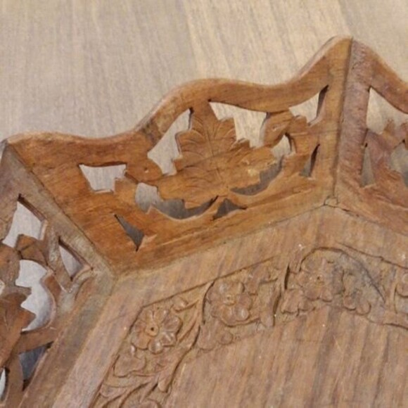 Vintage Inlaid Hand Carved Decorative Serving Bowl Vintage Wooden Tray India - Picture 4 of 8